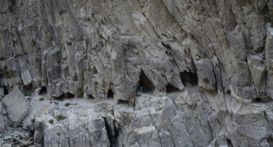 Rocky mountain cliffs on the route from Skardu to Gilgit, a source region for salajeet